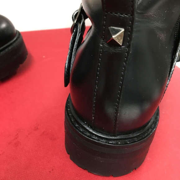 Valentino Combat Moto  Boots Black Silver Studs sz 37/7 US Excellent  w/box - Picture 7 of 16